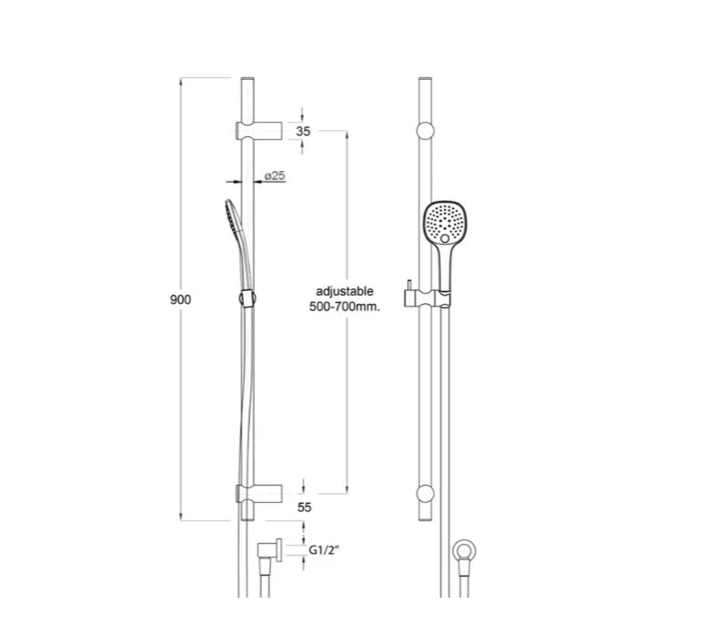Elementi SPLASH PLUS SQUARE SLIDE SHOWER 3FCT 900MM
