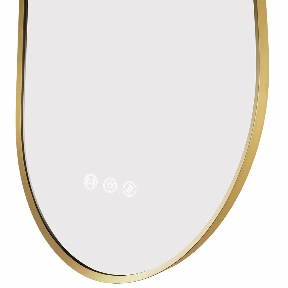 900x500MM BRUSHED BRASS FRAME OVAL BACKLIT LED MIRROR WITH MOTION SENSOR | DEFOGGER | 3 COLOURS LIGHTS