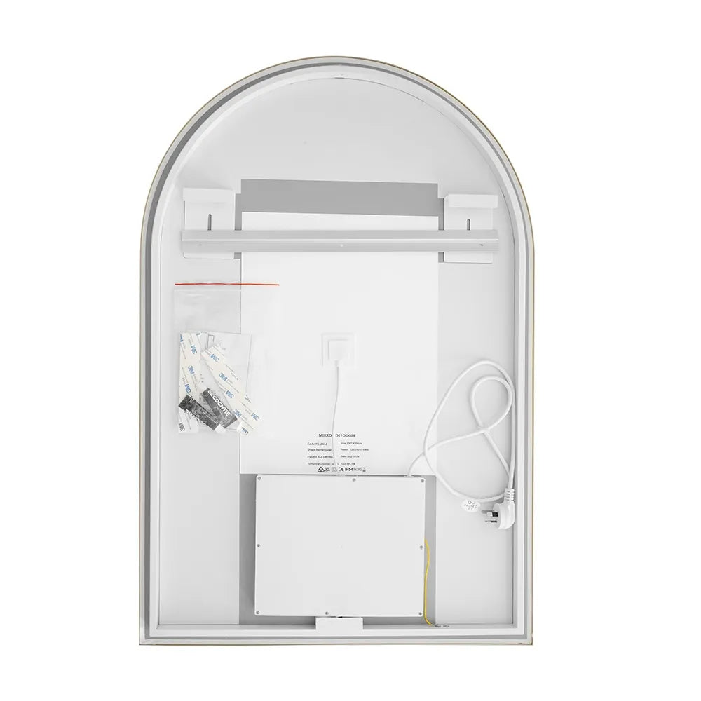 600x900MM BRUSHED GOLD METAL FRAME ARCHED BACKLIT LED MIRROR WITH MOTION SENSOR | DEFOGGER | 3 COLOURS LIGHTS