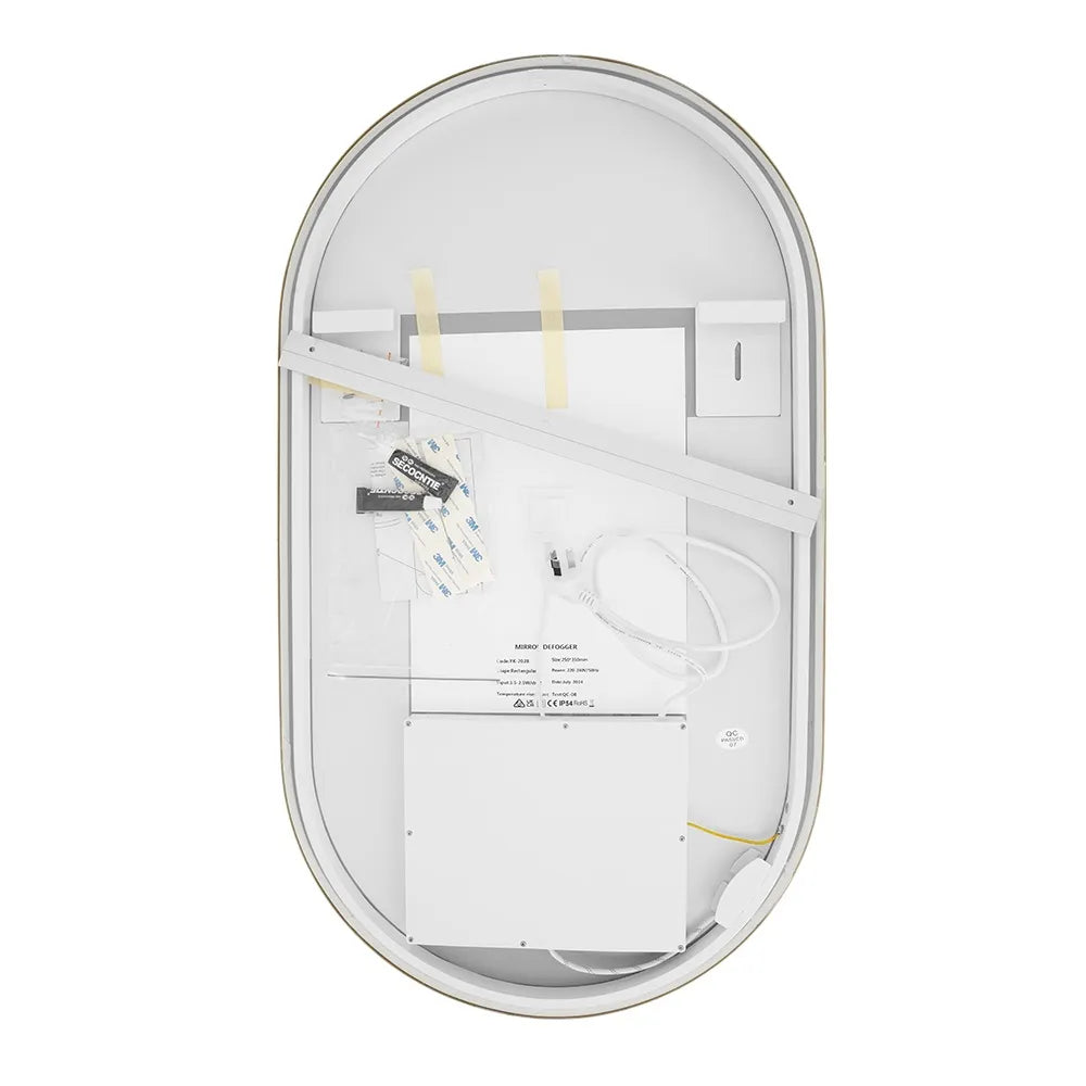 900x500MM BRUSHED BRASS FRAME OVAL BACKLIT LED MIRROR WITH MOTION SENSOR | DEFOGGER | 3 COLOURS LIGHTS