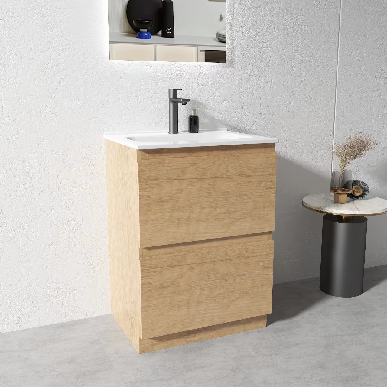 600mm Plywood Floor Standing Vanity Unit With Ceramic Basin