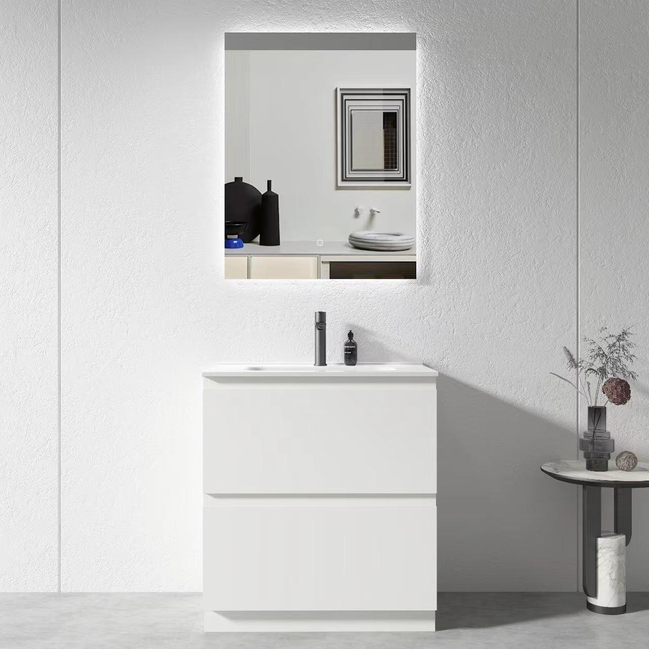 750mm Plywood Gloss White Floor Standing Vanity Unit With Ceramic Basin
