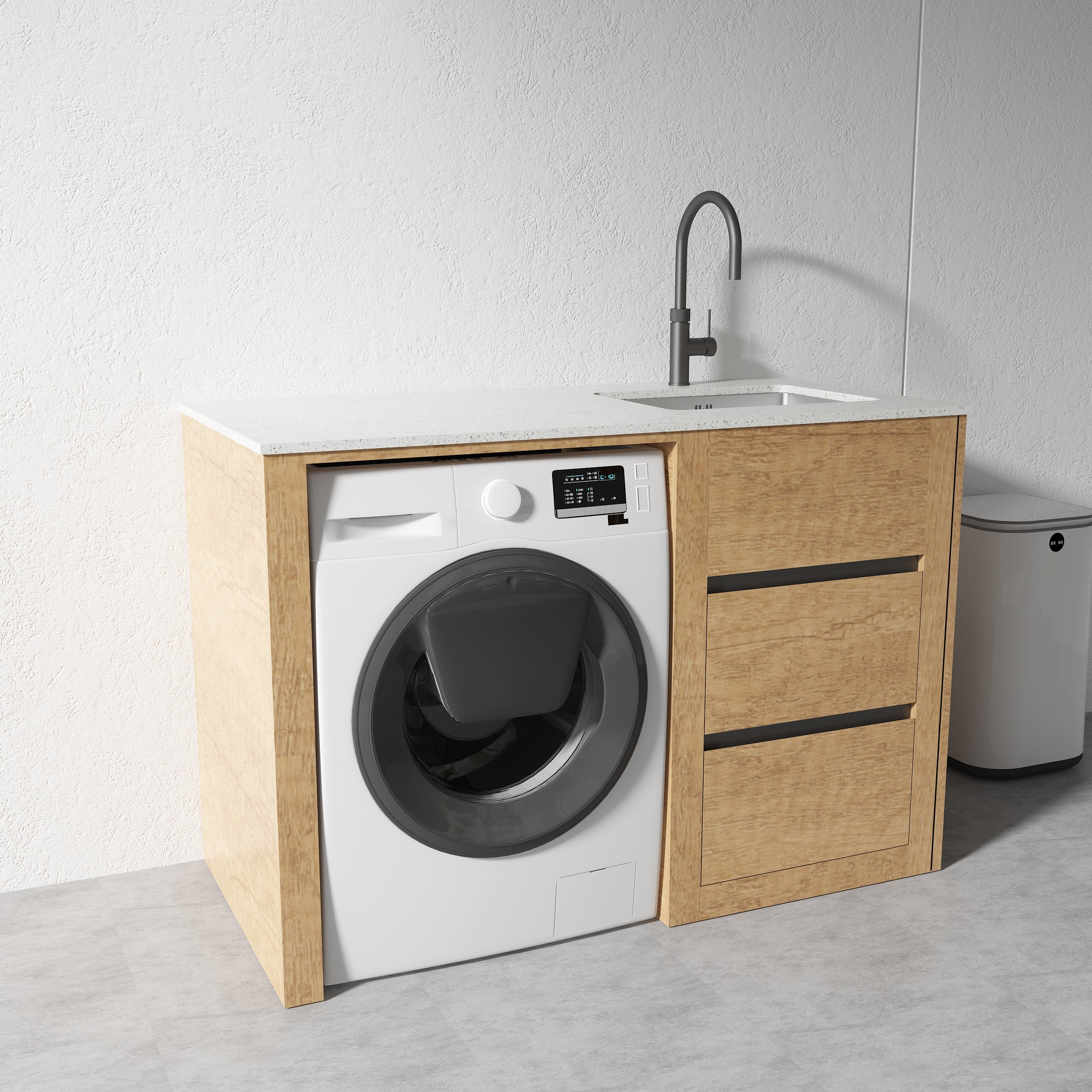 1500MM LAUNDRY TUB-PLYWOOD CABINET & MARBLE BENCH