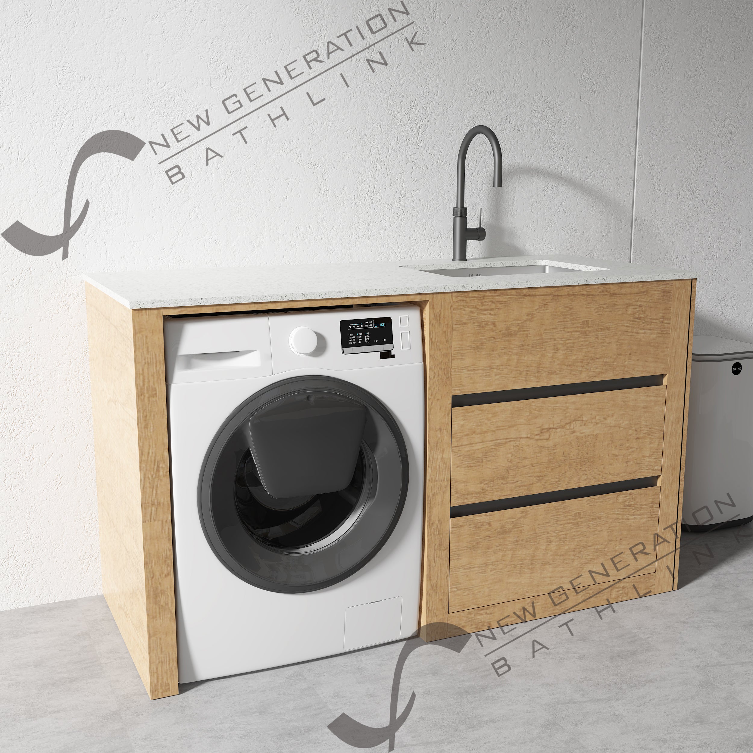 1300MM LAUNDRY TUB-PLYWOOD CABINET & MARBLE BENCH