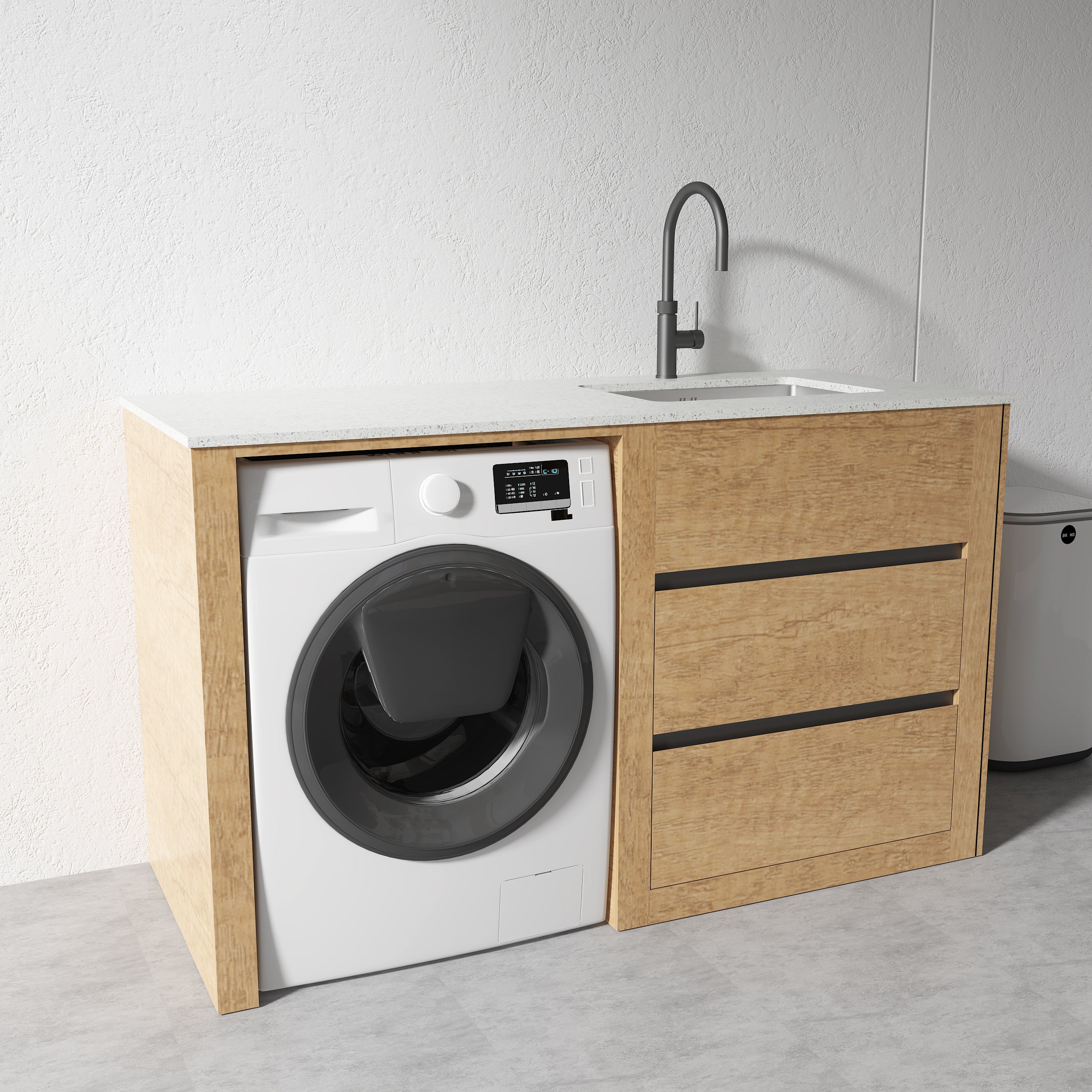 1500MM LAUNDRY TUB-PLYWOOD CABINET & MARBLE BENCH