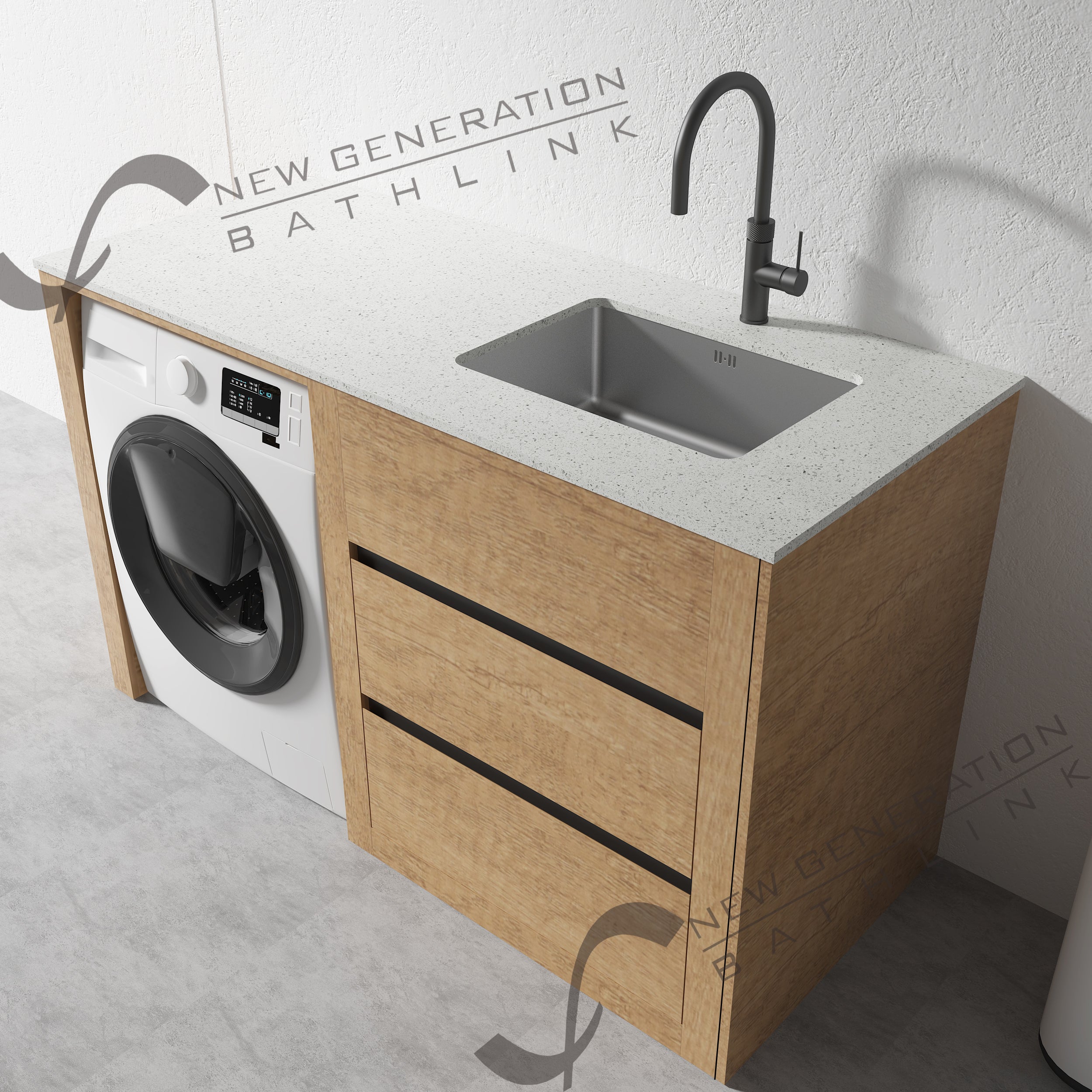 1300MM LAUNDRY TUB-PLYWOOD CABINET & MARBLE BENCH