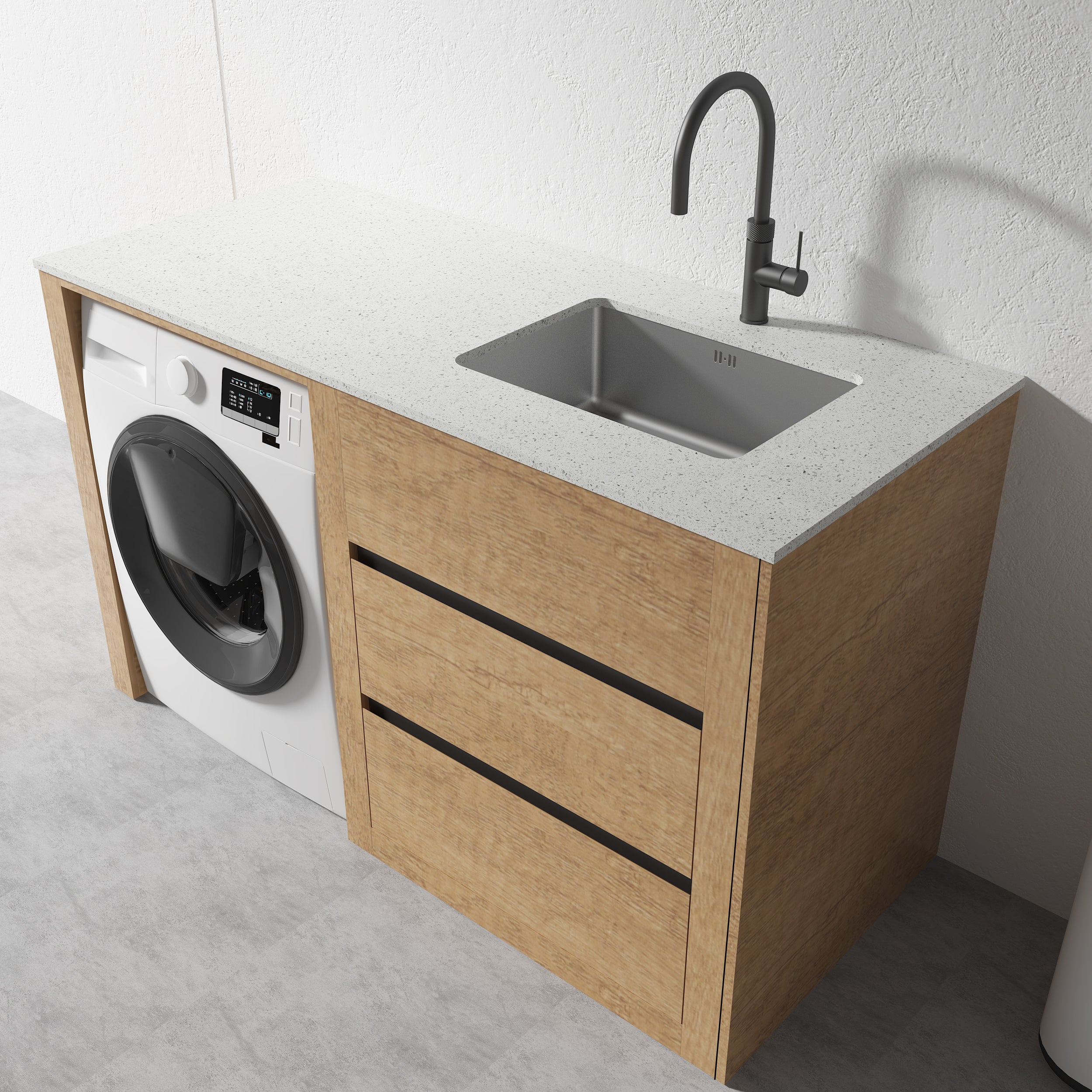 1500MM LAUNDRY TUB-PLYWOOD CABINET & MARBLE BENCH