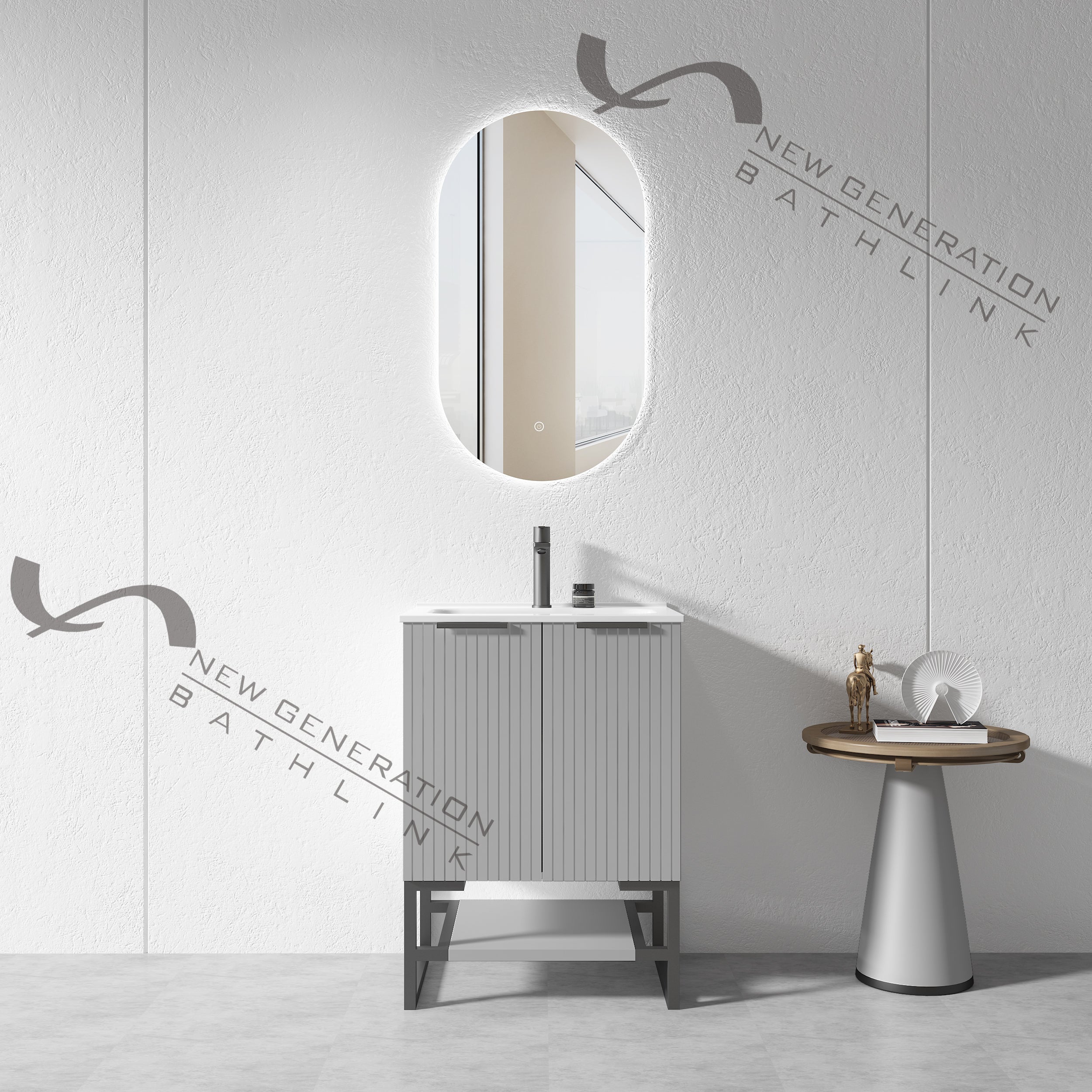 600mm Freestanding Vanity Plywood Grey Painting with Stainless Steel Leg