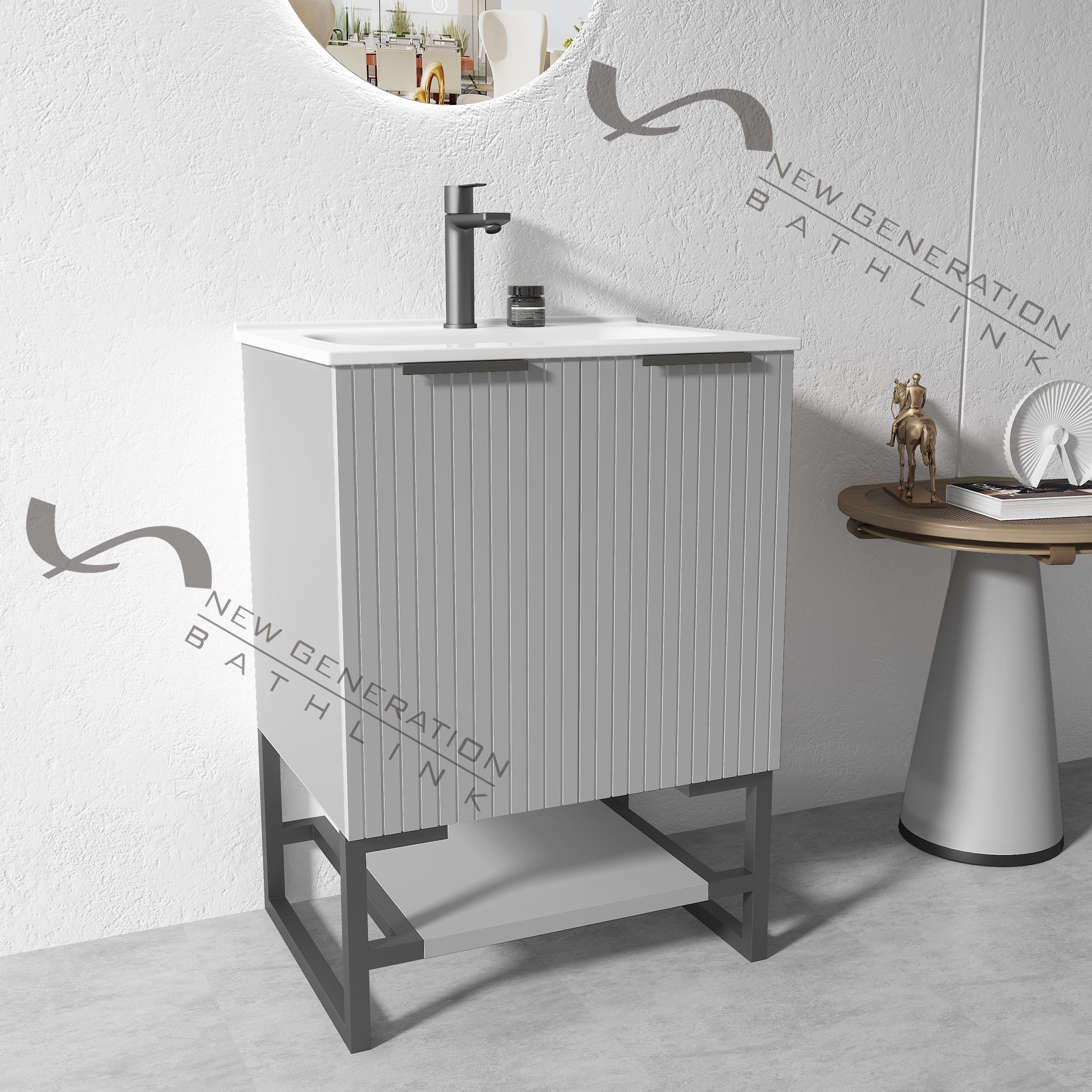 600mm Freestanding Vanity  Plywood Grey Painting with Stainless Steel Leg