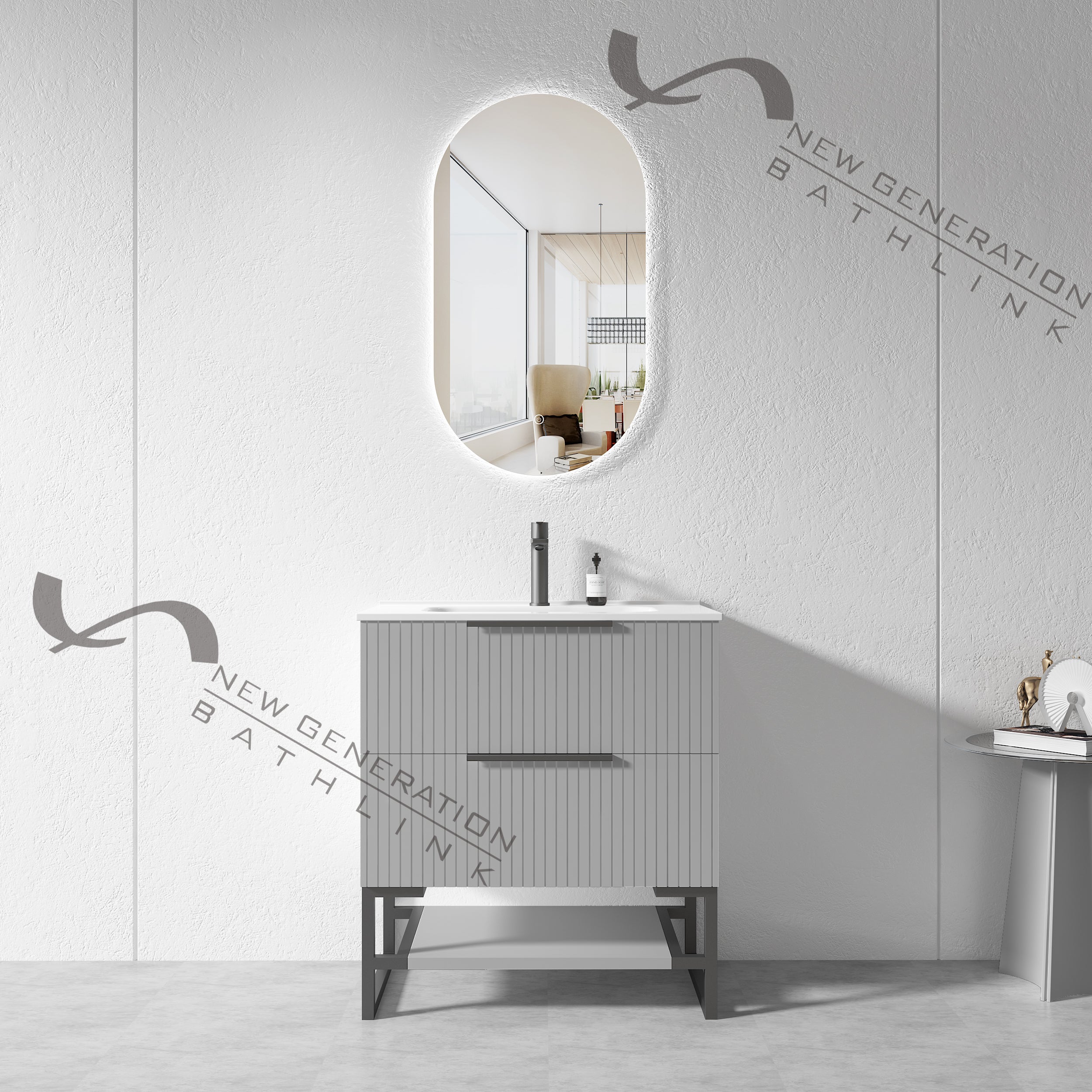 900mm Freestanding Vanity Plywood Grey Painting with Stainless Steel Leg