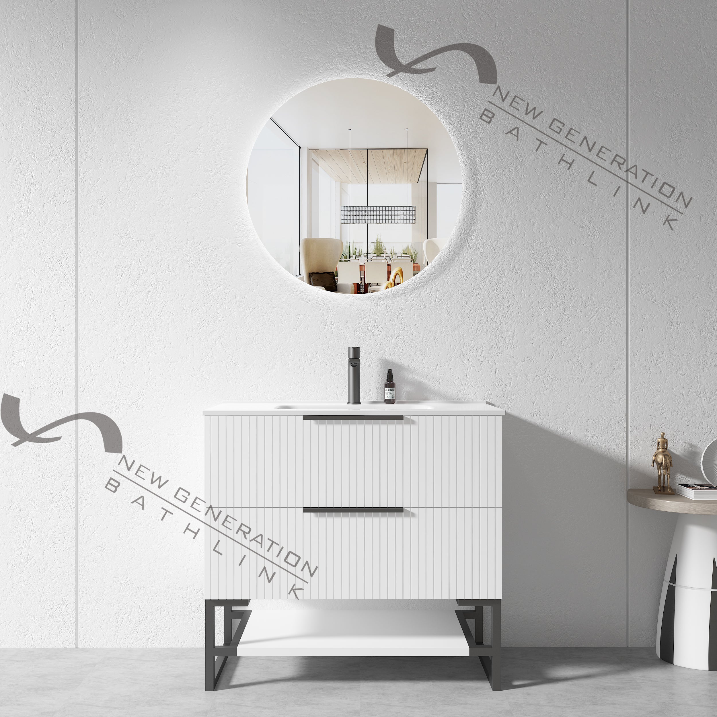 900mm Freestanding Vanity Plywood White Painting with Stainless Steel Leg