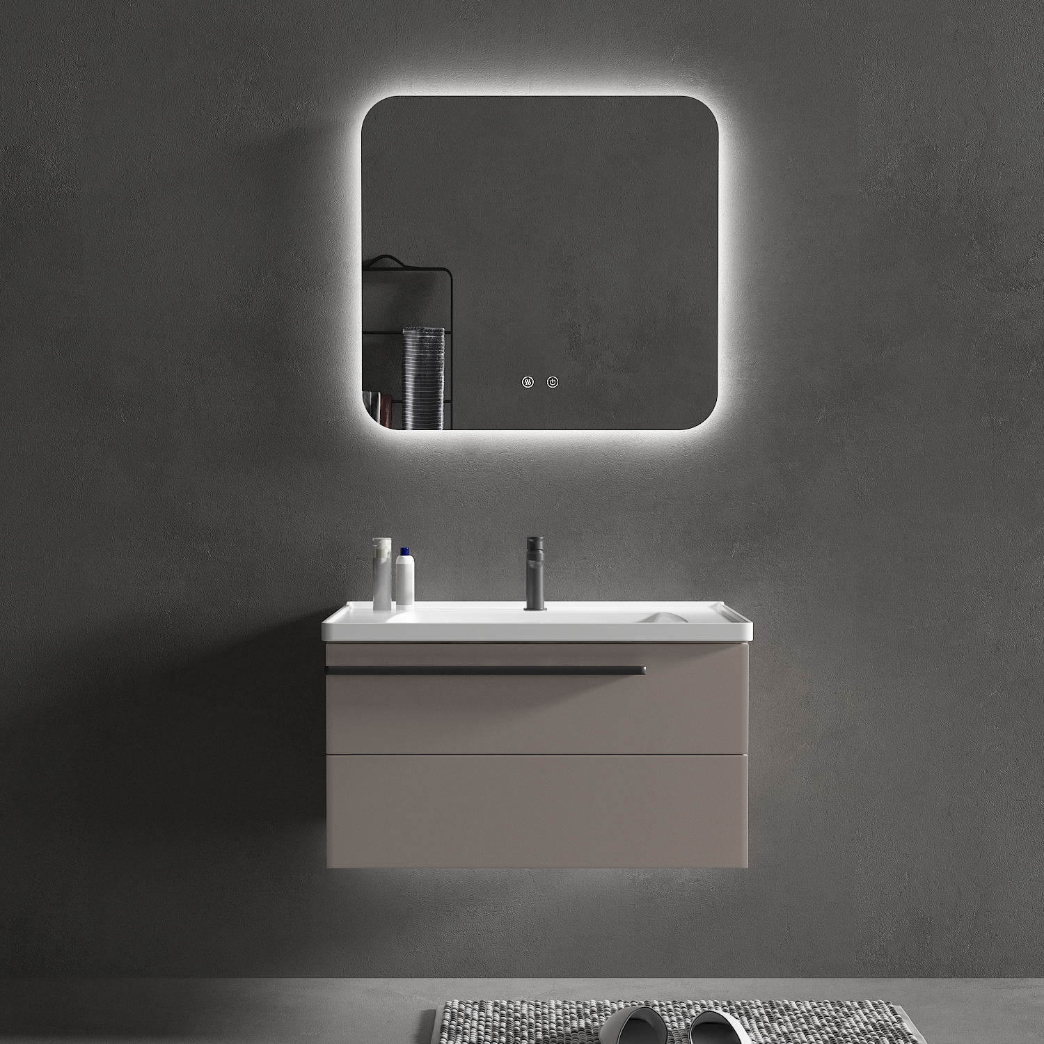 OCEANO 600/750/900mm Square LED Mirror with Demister Backlit Touch Switch 3 Colours Lighting Frameless