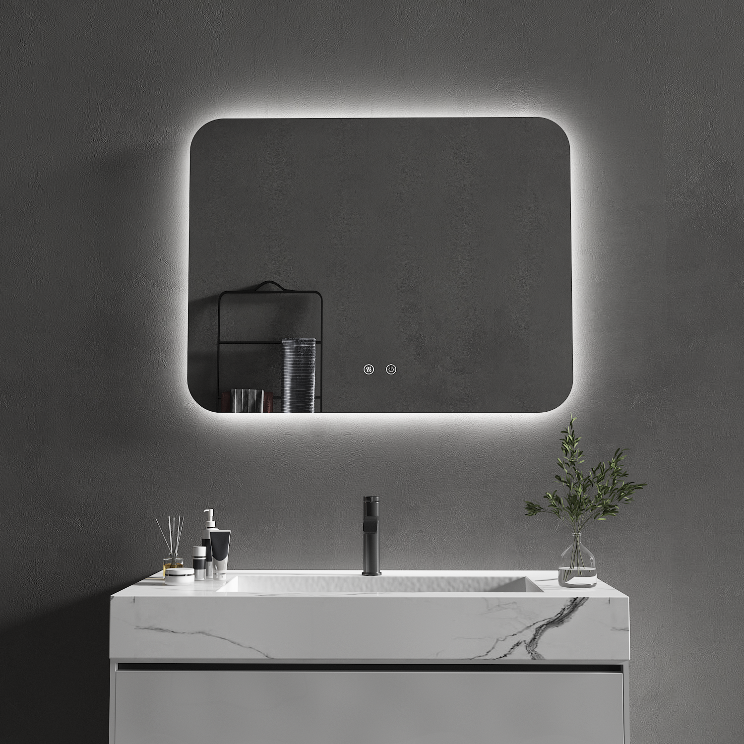 OCEANO 600/750/900mm Square LED Mirror with Demister Backlit Touch Switch 3 Colours Lighting Frameless