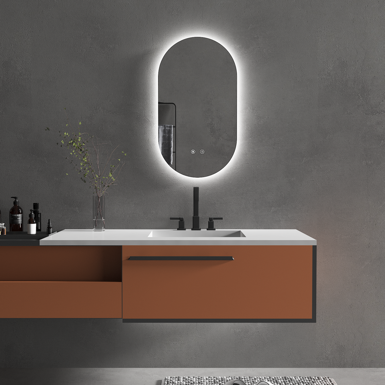 450X900MM OVAL BACKLIT LED MIRROR WITH DEMISTER, THREE LIGHT SELECTION LIGHTING FRAMELESS