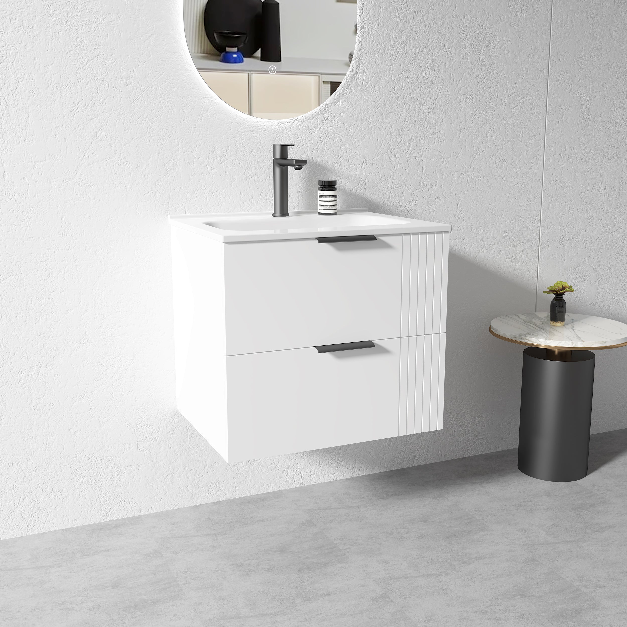 600MM White Wall Hung Plywood Vanity with Ceramic Basin