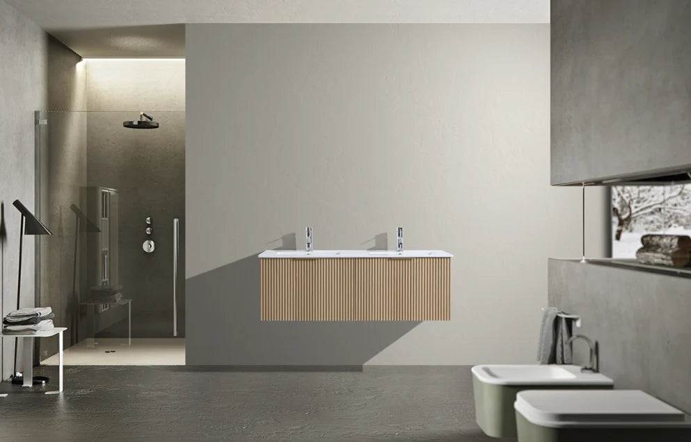 FLUTED OAK WALL HUNG Plywood VANITY 1200MM DOUBLE BASIN Regular price$769.00