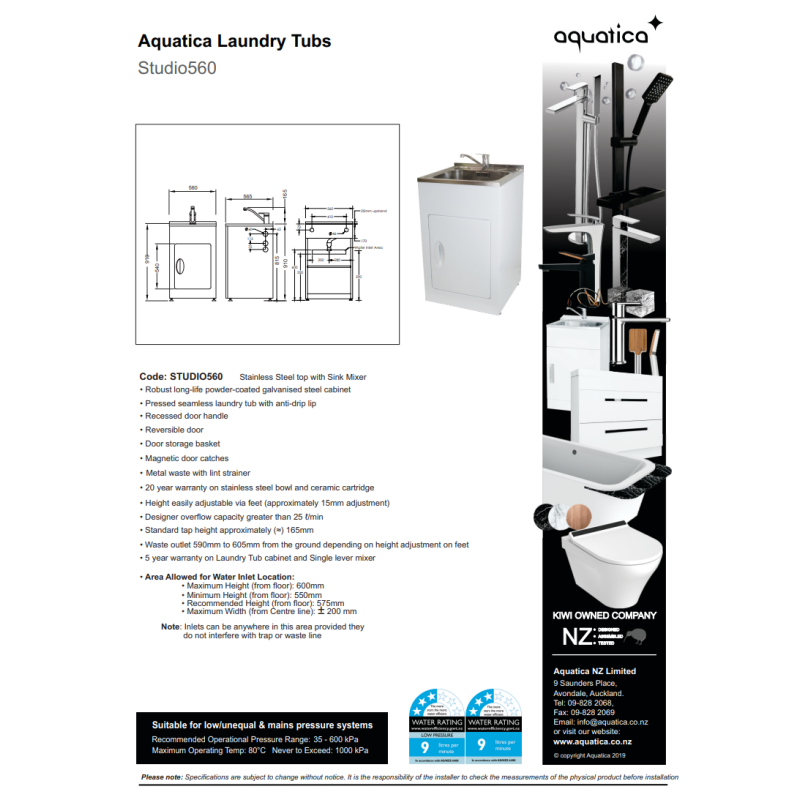 AQUATICA Studio Laundry Tub 560mm