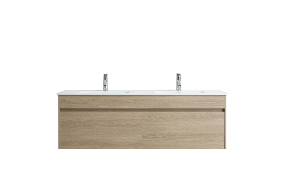 DNW Wall Hung Plywood VANITY Light Oak 1500MM DOUBLE BASIN