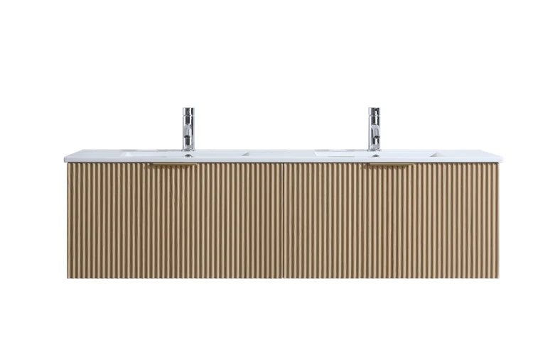 FLUTED OAK WALL HUNG Plywood VANITY 1500MM DOUBLE BASIN