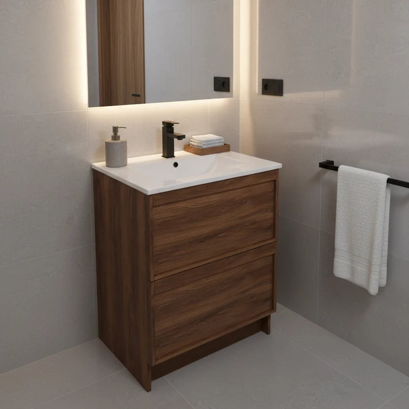 ASPEN 600MM SINGLE BASIN FLOOR STANDING VANITY| WALNUT