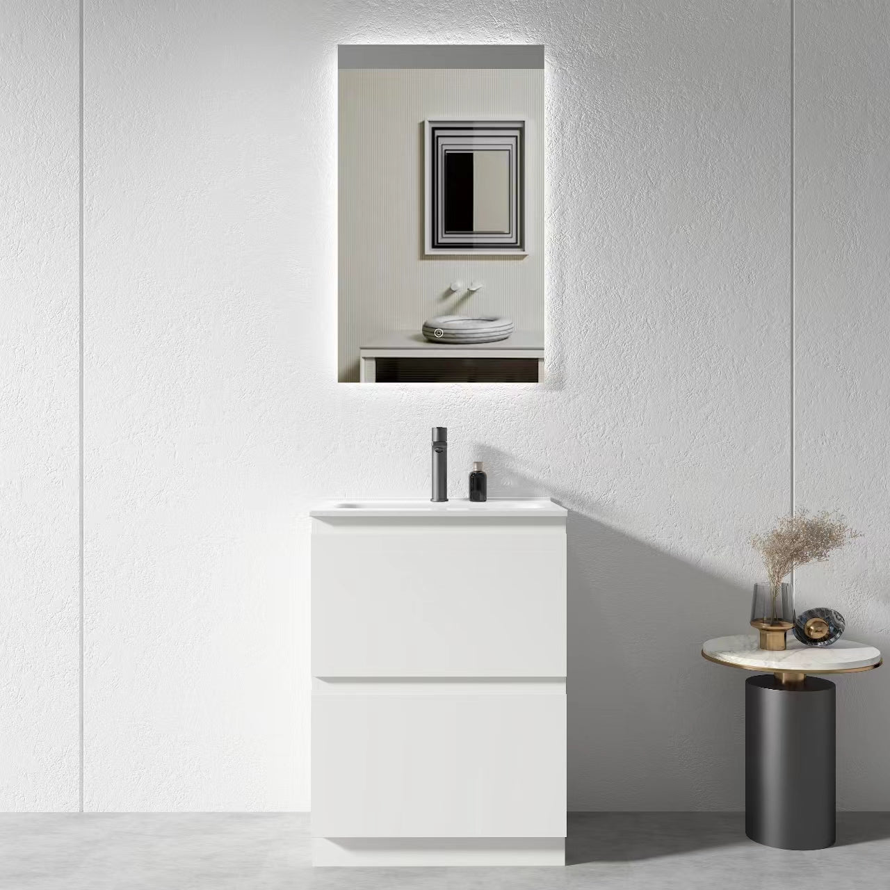 600mm Plywood Gloss White Floor Standing Vanity Unit With Ceramic Basin