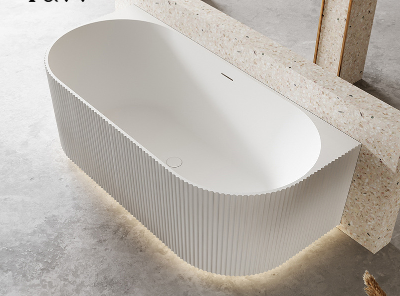 1690x780x580mm Flutted V-Groove Bathtub Back To Wall Acrylic Gloss White Bath Tub