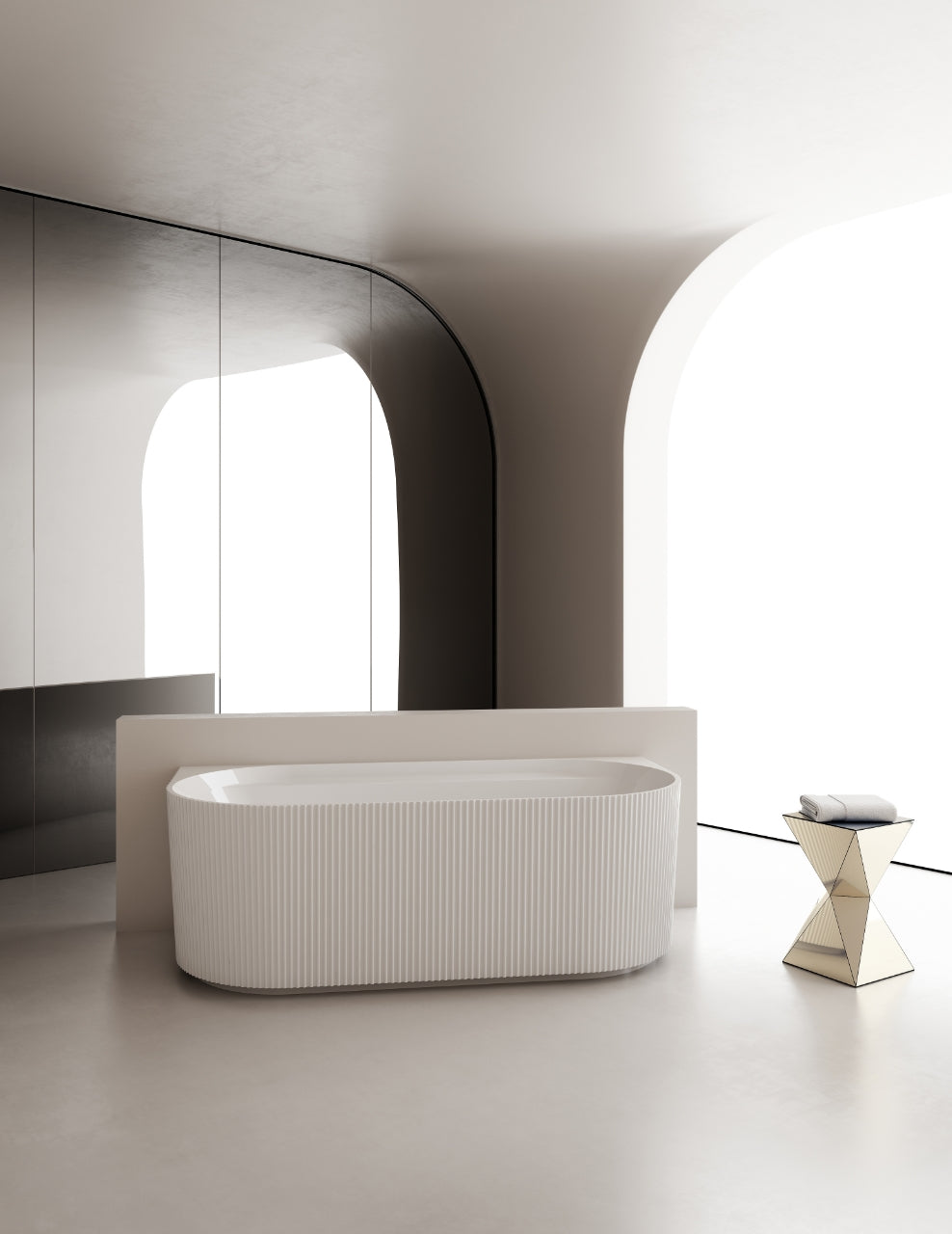 1690x780x580mm Flutted V-Groove Bathtub Back To Wall Acrylic Gloss White Bath Tub