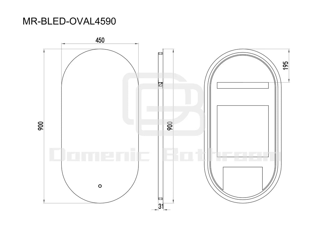 LED Mirror-BIANCA OVAL Backlit 450x900mm with Dimister Touch Switch