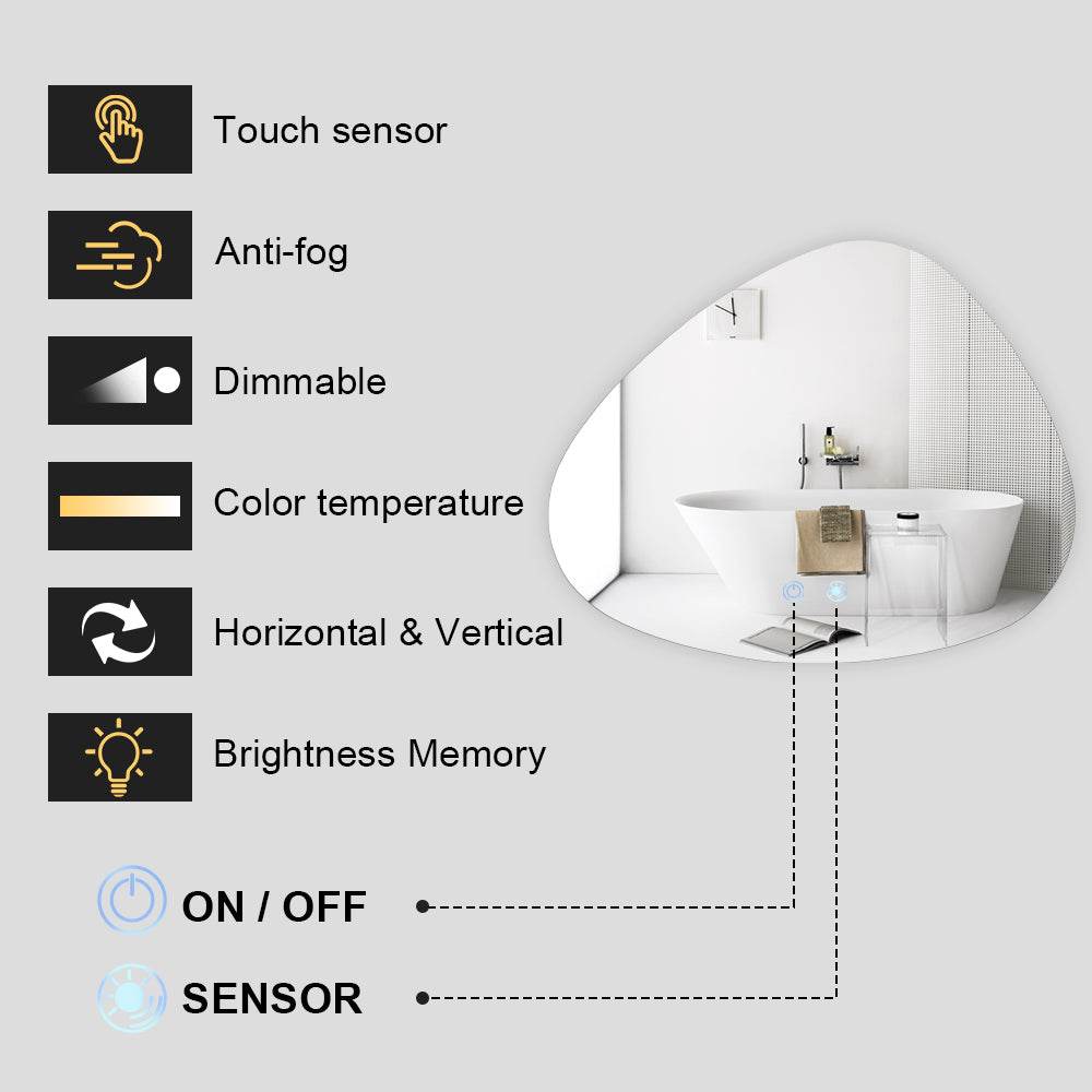 1150X990X1210MM ASYMMETRICAL LED BATHROOM MIRROR - BACKLIT VANITY MIRROR WITH MOTION SENSOR