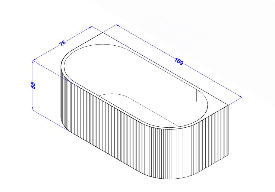 1690x780x580mm Flutted V-Groove Bathtub Back To Wall Acrylic Gloss White Bath Tub