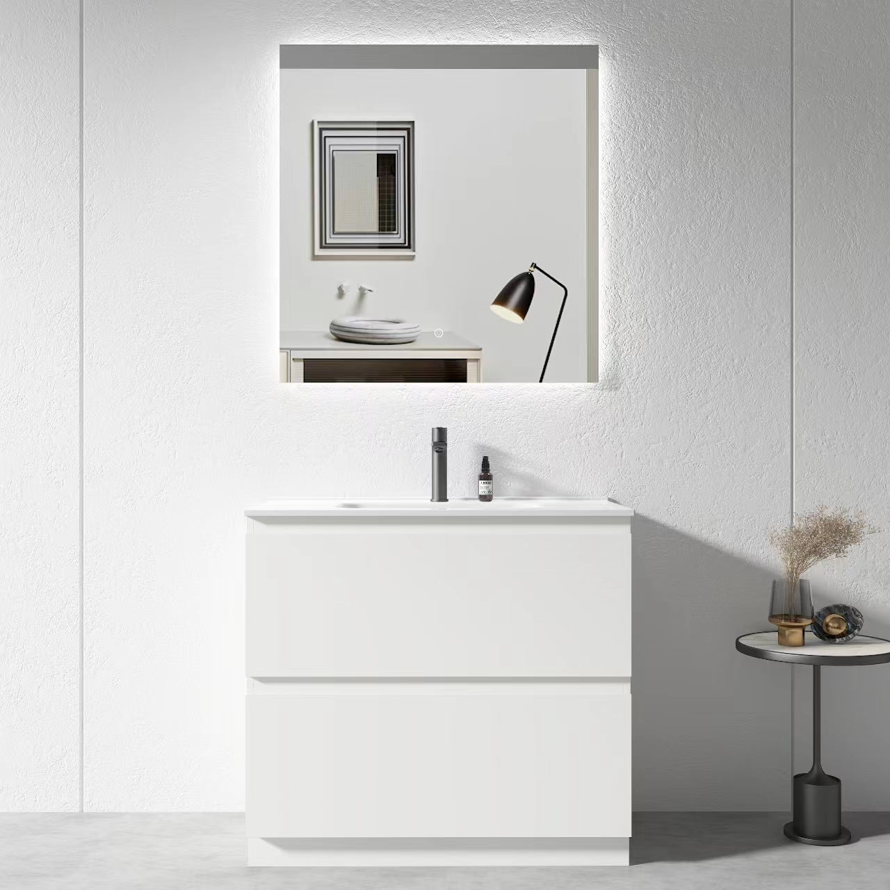 900mm Plywood Gloss White Floor Standing Vanity Unit With Ceramic Basin