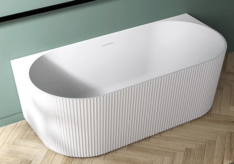 1690x780x580mm Flutted V-Groove Bathtub Back To Wall Acrylic Gloss White Bath Tub