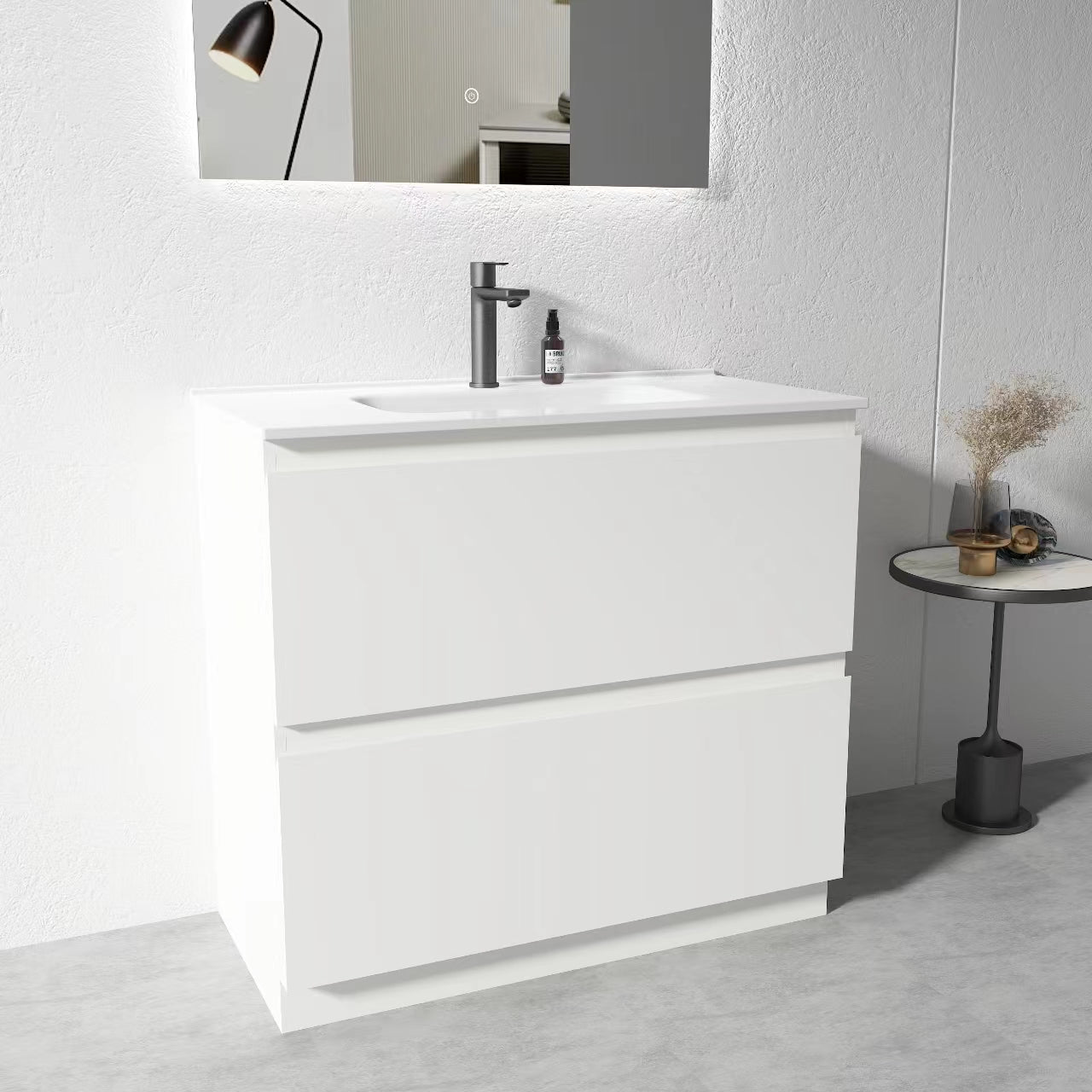900mm Plywood Gloss White Floor Standing Vanity Unit With Ceramic Basin