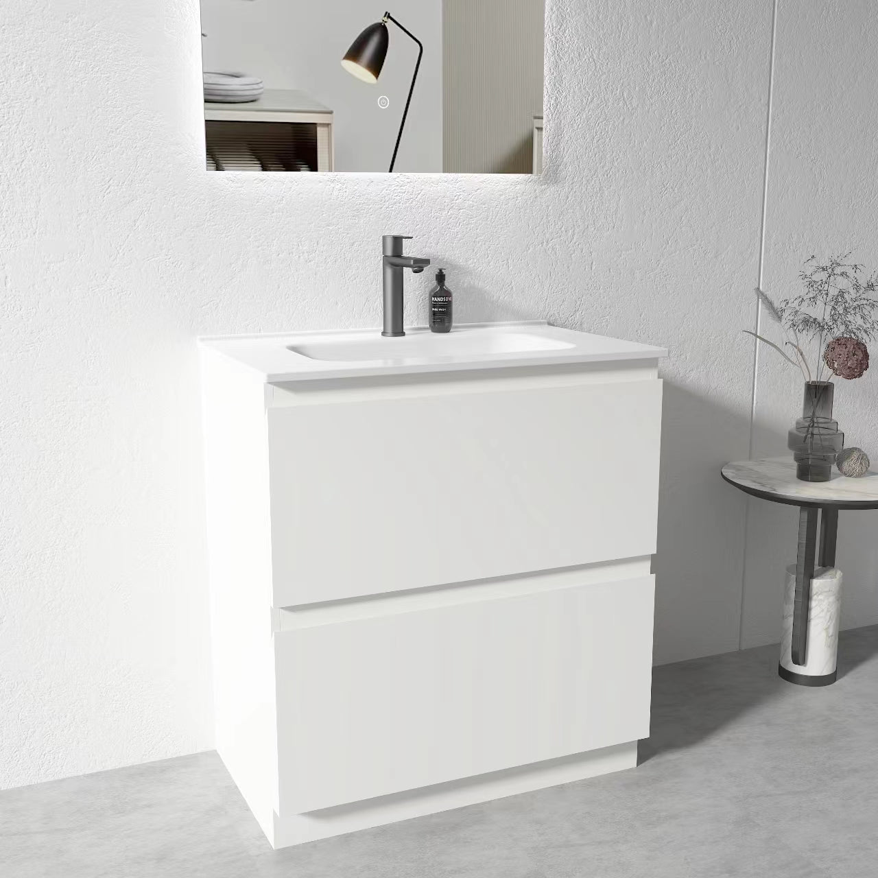 750mm Plywood Gloss White Floor Standing Vanity Unit With Ceramic Basin