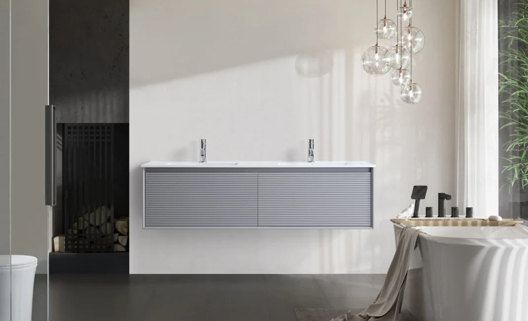 MATT GREY WALL HUNG Plywood VANITY 1500MM DOUBLE BASIN