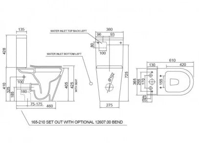ELEMENTI L-SPEC CC Back To Wall TOILET SUITE TOP/BOTTOM INLET