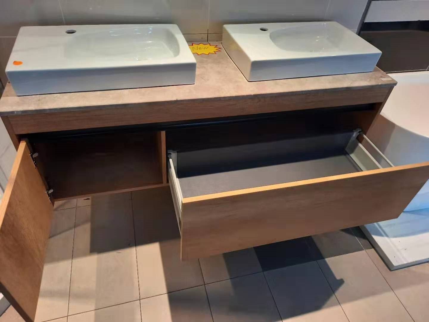 WALL HANG 1500MM MARBLE BENCH PLYWOOD VANITY WITH CERAMIC BASIN