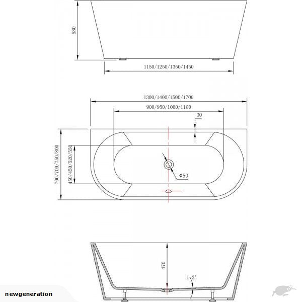 Bath Tub – Back To Wall Design 1400mm/1500mm/1700mm in White Finish