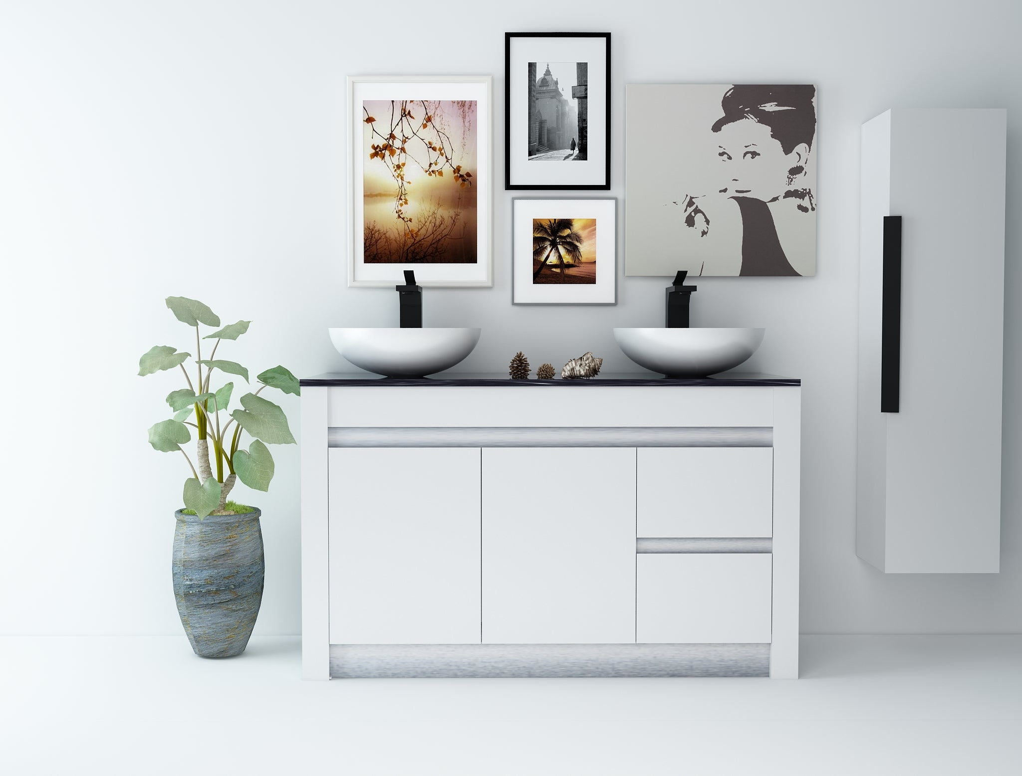 Freestanding Plywood Vanity - 900mm/1200mm size Floor Standing with Marble Bench and 1 Basin