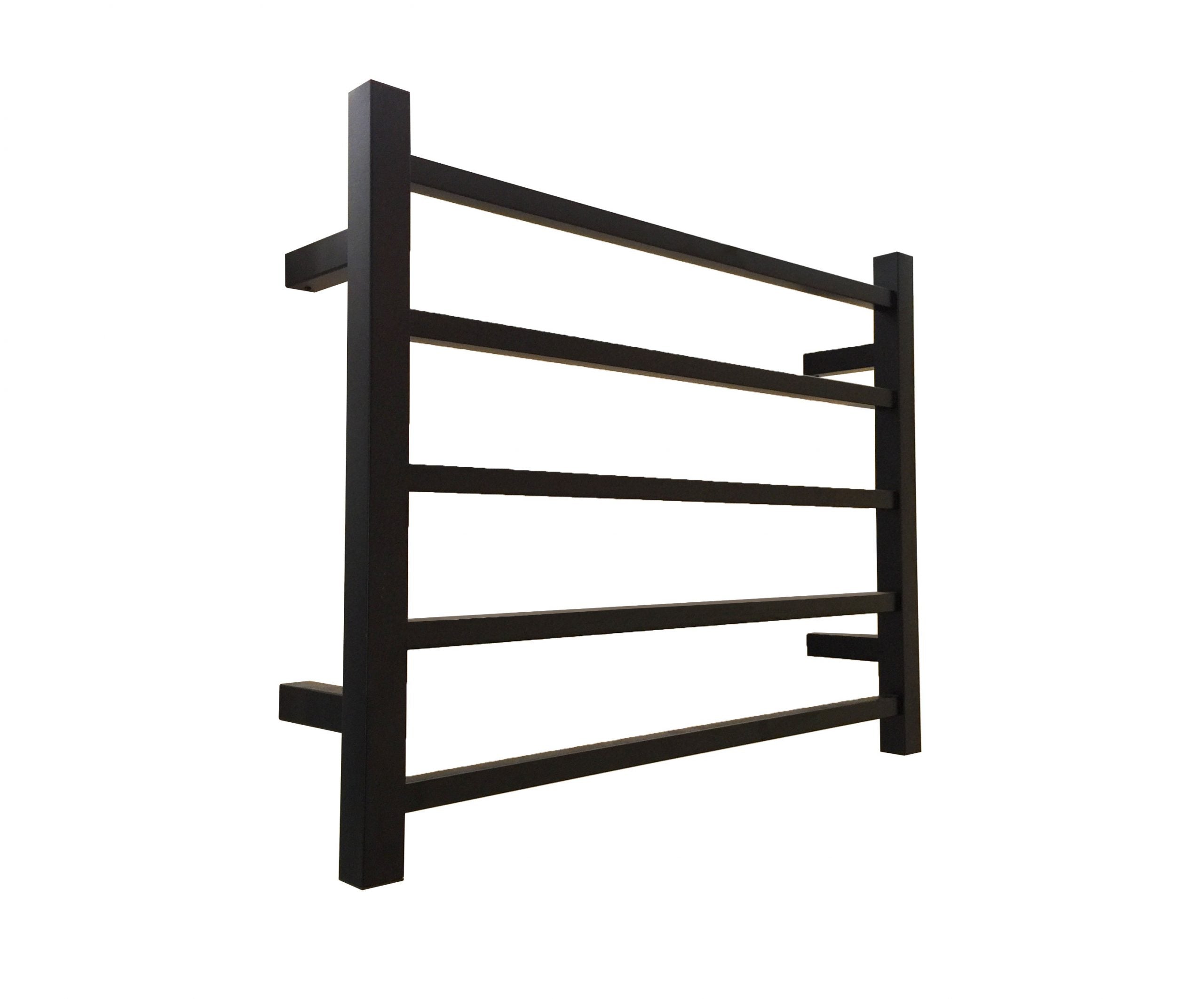 510*600mm Matt Black Square Heated Towel Rail. Wiring Concealed or Exposed