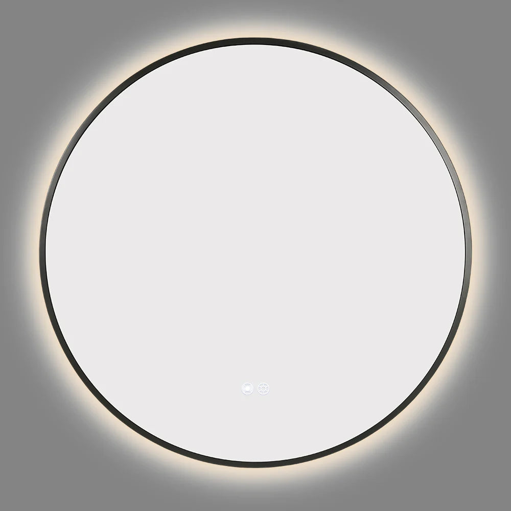 900MM ROUND BACKLIT LED MIRROR WITH GUNMETAL FRAME & MOTION SENSOR | DEFOGGER | 3 COLOURS LIGHTS