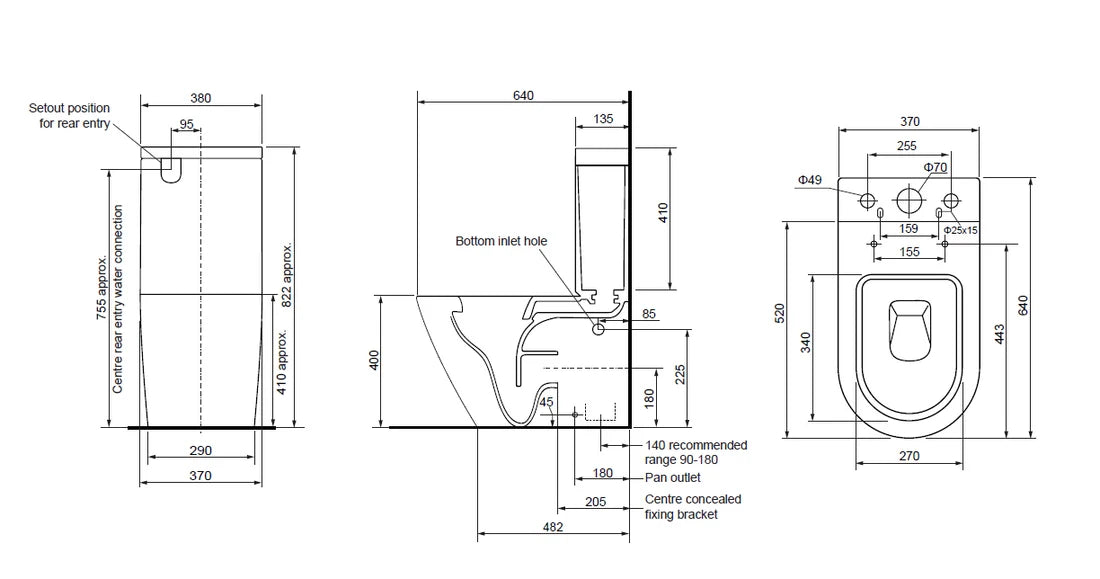 DN-LINFA Nano Glazing Ceramic White Toilet Suite-Back to wall Rimless Two Piece Toilets