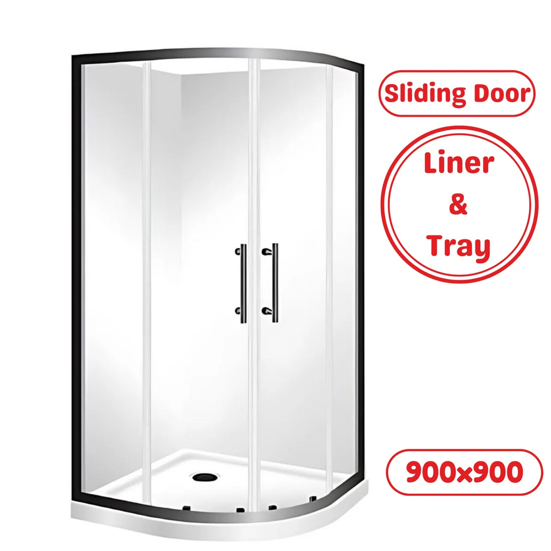 900X900MM ROUND SHOWER ENCLOSURE KIT - MATTE BLACK
