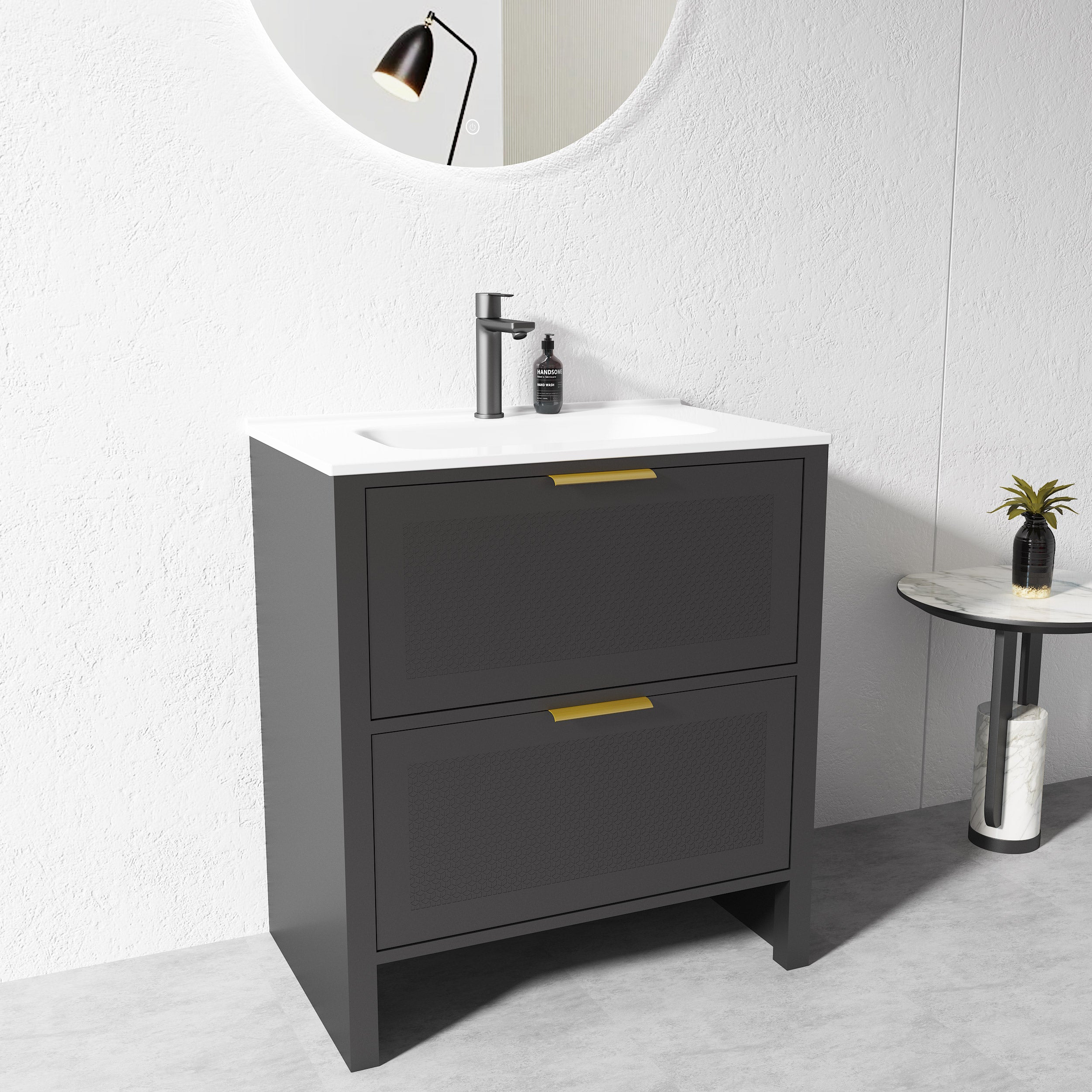 750mm Matt Black Plywood Floor Standing Vanity Unit