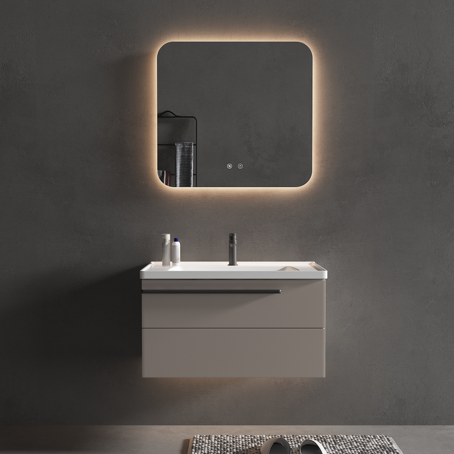 OCEANO 600/750/900mm Square LED Mirror with Demister Backlit Touch Switch 3 Colours Lighting Frameless