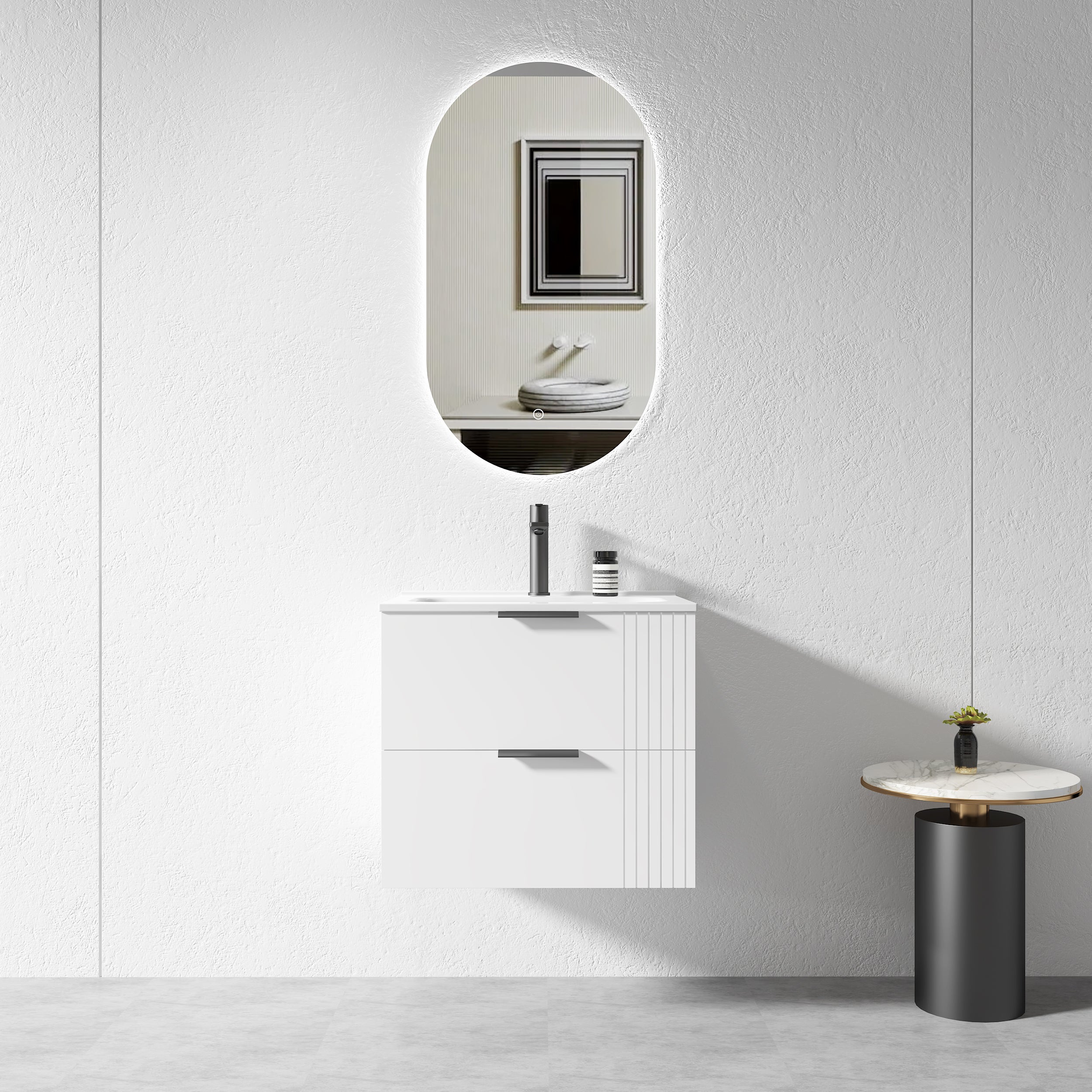 600MM White Wall Hung Plywood Vanity with Ceramic Basin