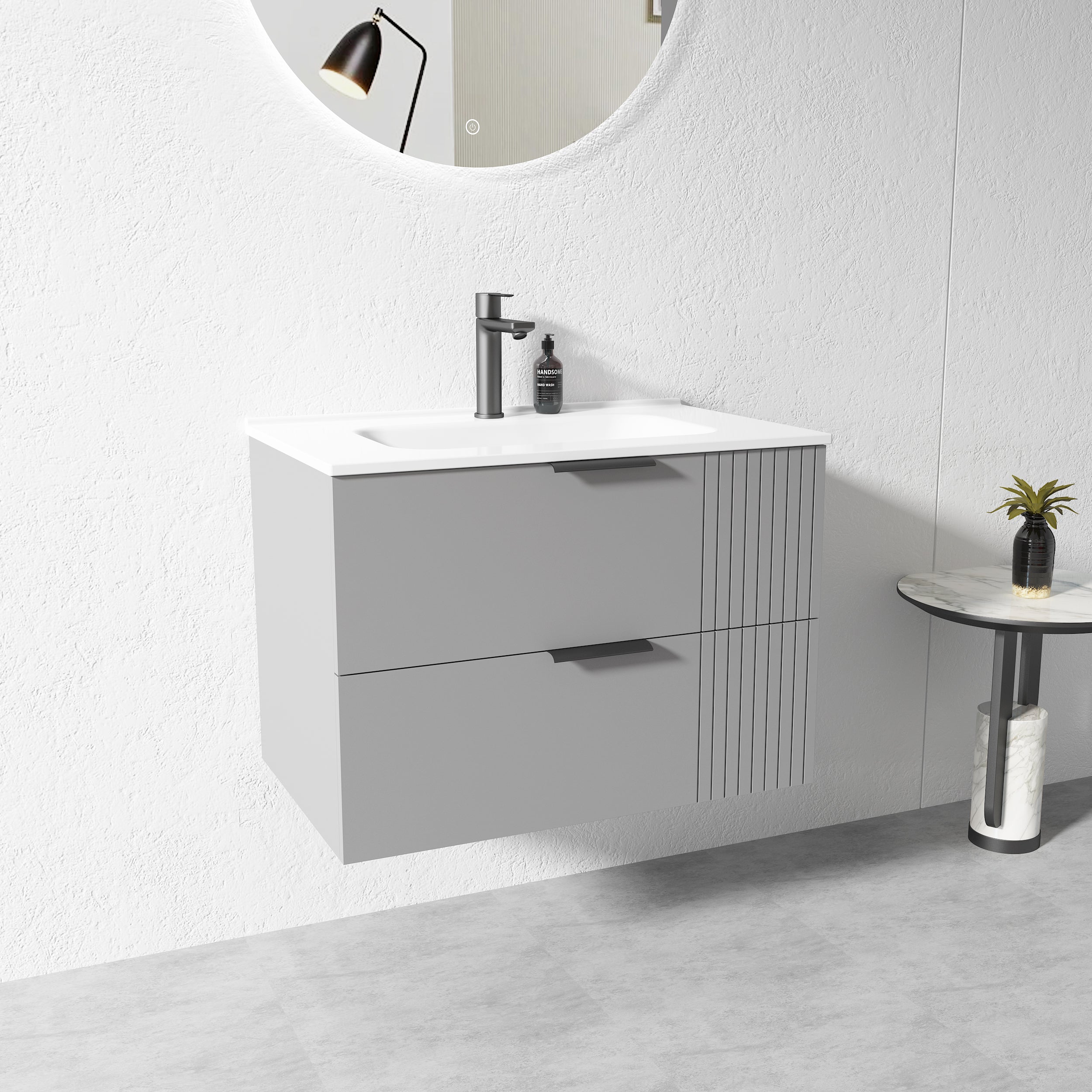 750MM Grey Wall Hung Plywood Vanity with Ceramic Basin