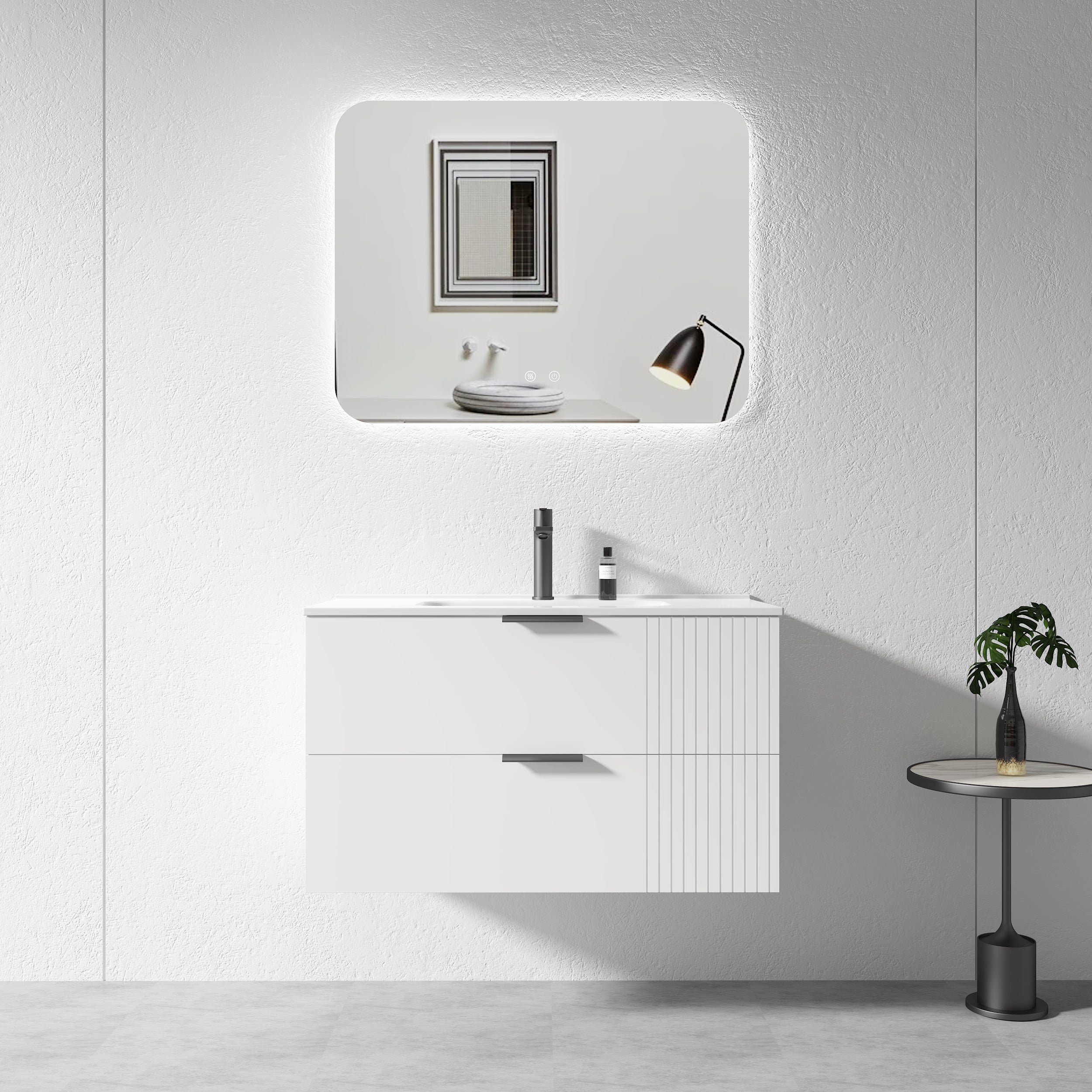 900MM White Wall Hung Plywood Vanity with Ceramic Basin