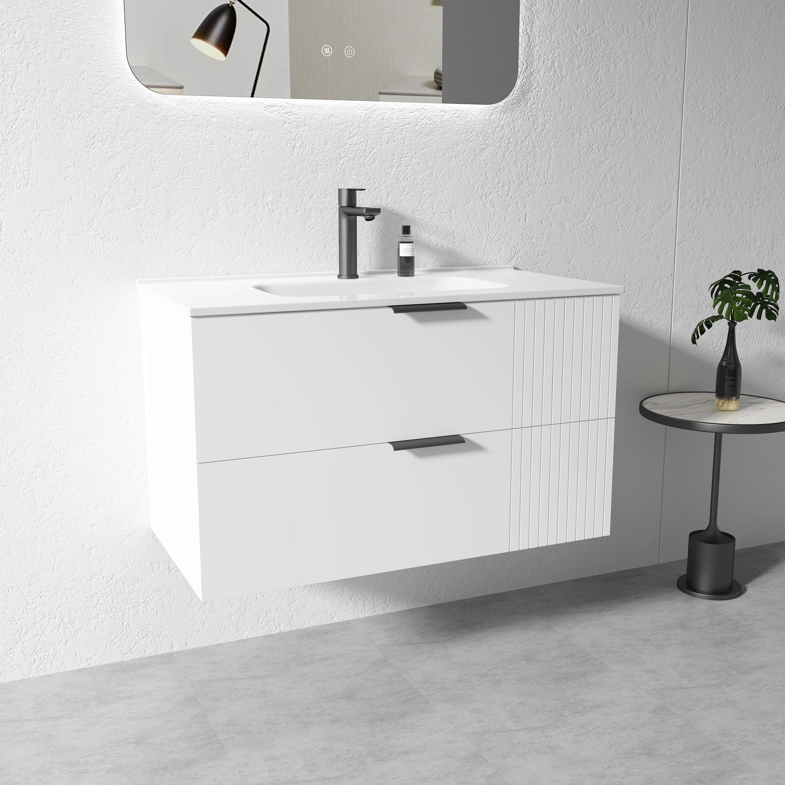 900MM White Wall Hung Plywood Vanity with Ceramic Basin