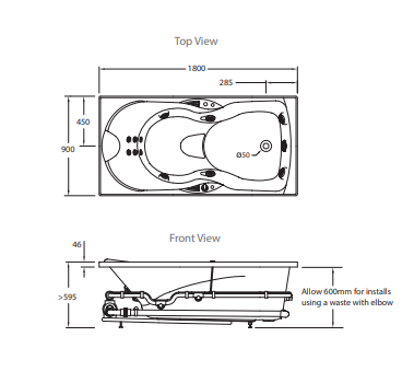 ENGLEFIELD Evora Hydrotherapy Massage Rectangular Spa Bath